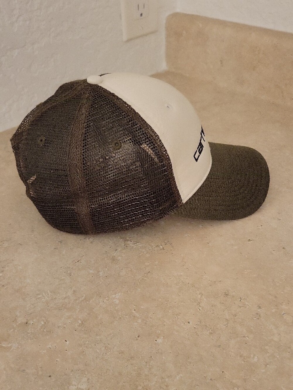 Carhartt Cream Front Olive Brim Brown Mesh Trucker Hat - Picture 2 of 7